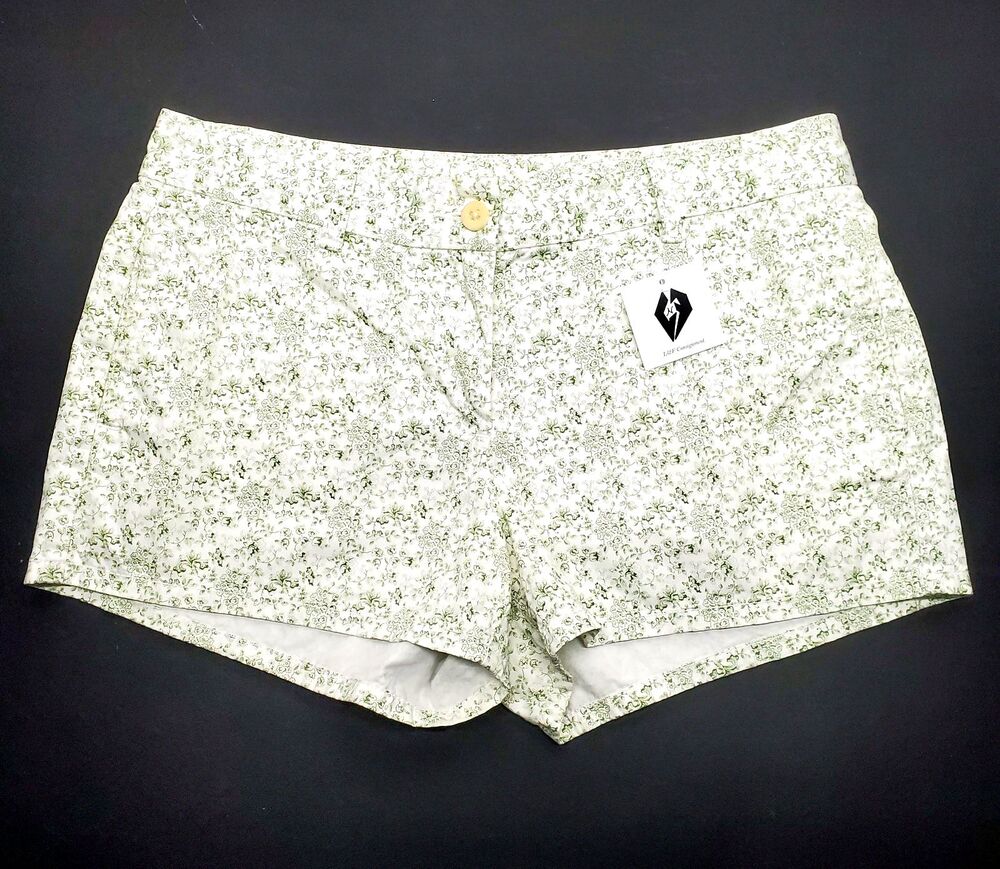 J Crew Women's Cottage Chic White/Green Floral Print  Chino Shorts Size 8